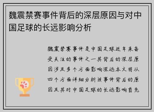 魏震禁赛事件背后的深层原因与对中国足球的长远影响分析